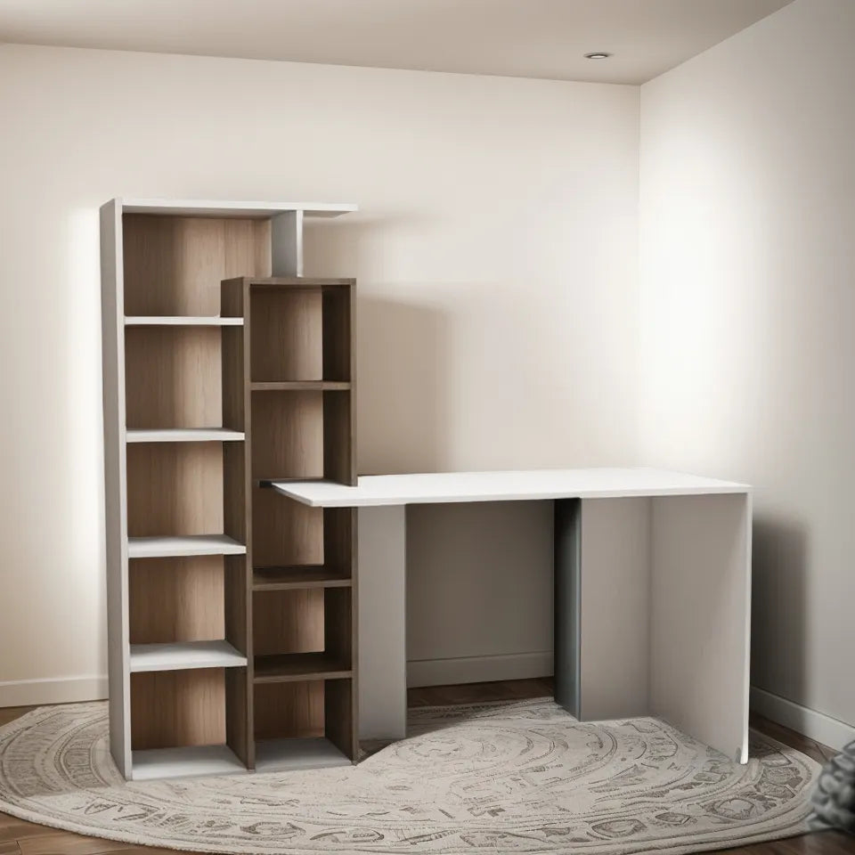 Desk 140 x 50 x 130 cm - White and Brown - AZ1010