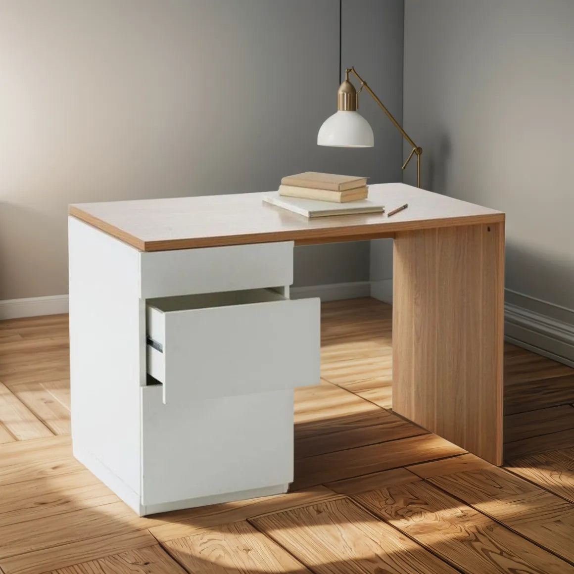 Desk 140 x60 x 75 cm - white &wooden - AZ1095