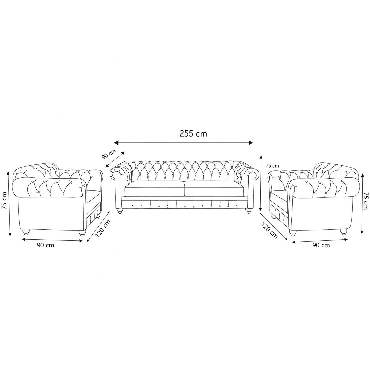 Office Sofa Set – Brown Leather with Musky and MDF Wood - HC-SHESTERFIELD