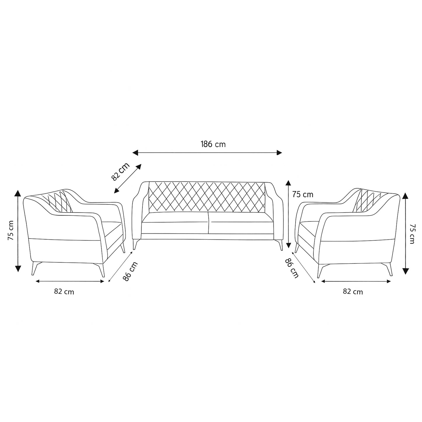 Office Sofa Set – Black Leather with Musky and MDF Wood - HC304