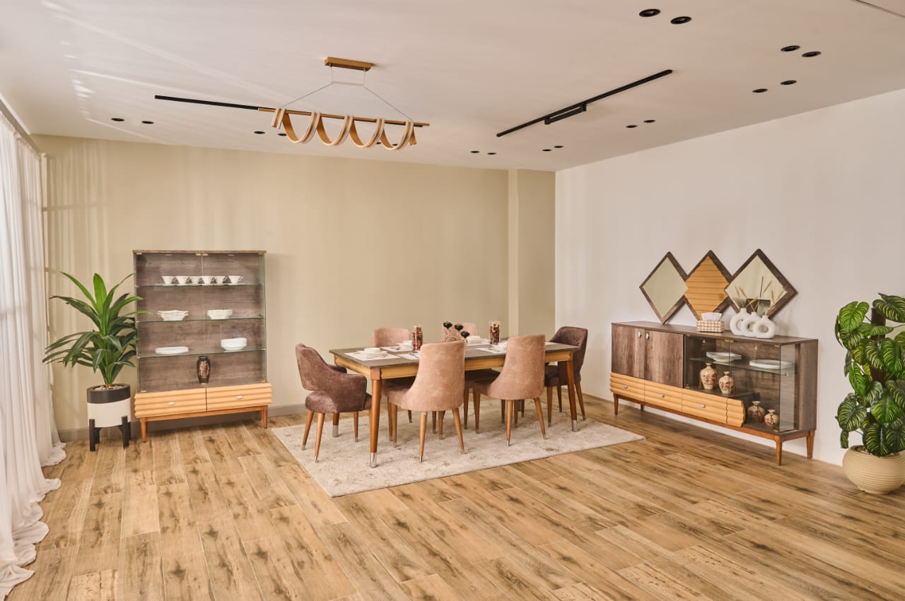 Victoria Dining Room – Table 200×100 cm, Buffet 180 cm, Showcase 120 cm, 4 Chairs (CH40), 2 Chairs (CH60)