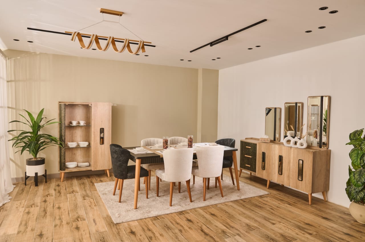 Rolex Dining Room – Table 200×100 cm, Buffet 180 cm, Showcase 120 cm, 6 Chairs