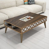 طاولة استقبال 100×60×38 سم - بني وأبيض - AZH-00025