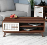 طاولة استقبال 110×60×40 سم - أبيض وخشبي - AZH-00039