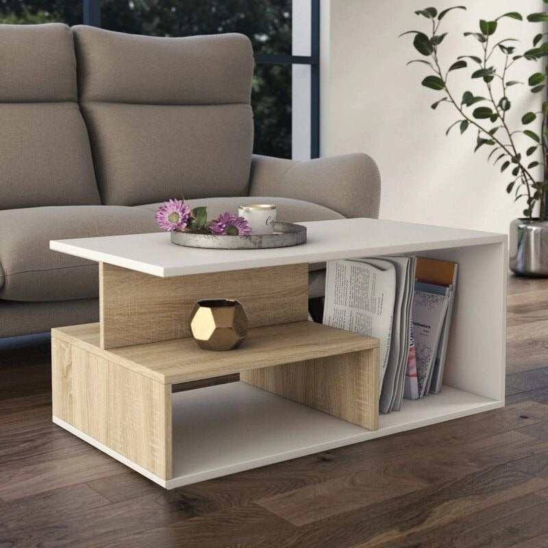 Reception Table, 100 × 50 × 40 cm - White and Wooden - AZH-00048