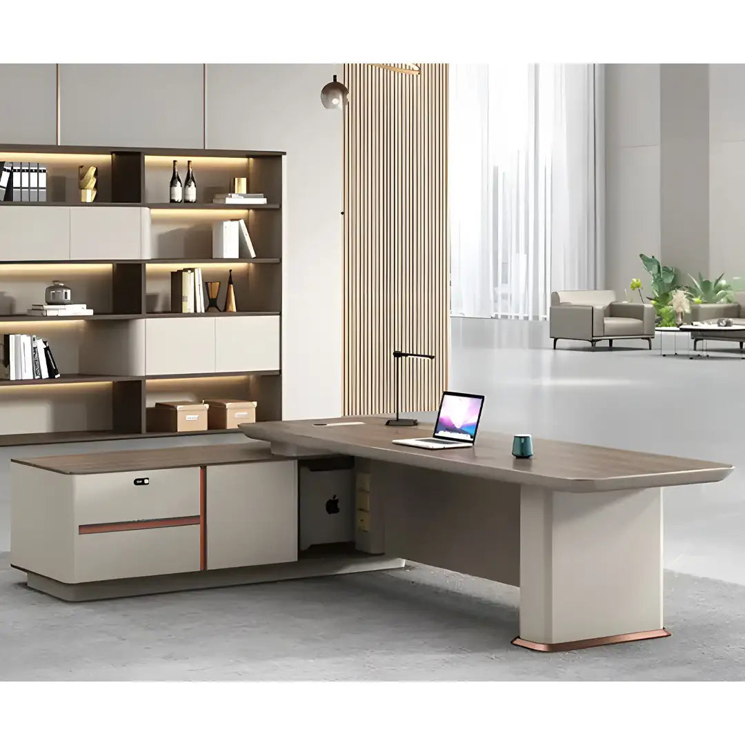 Desk 220 x 60x 75 - Beige and White - Natural wood - AZ12103