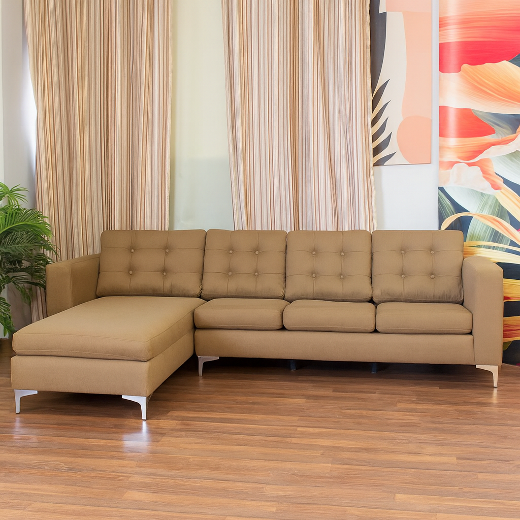 Modern L-Shaped Corner Sofa (MDF, Plywood)– Soft Beige -Izel