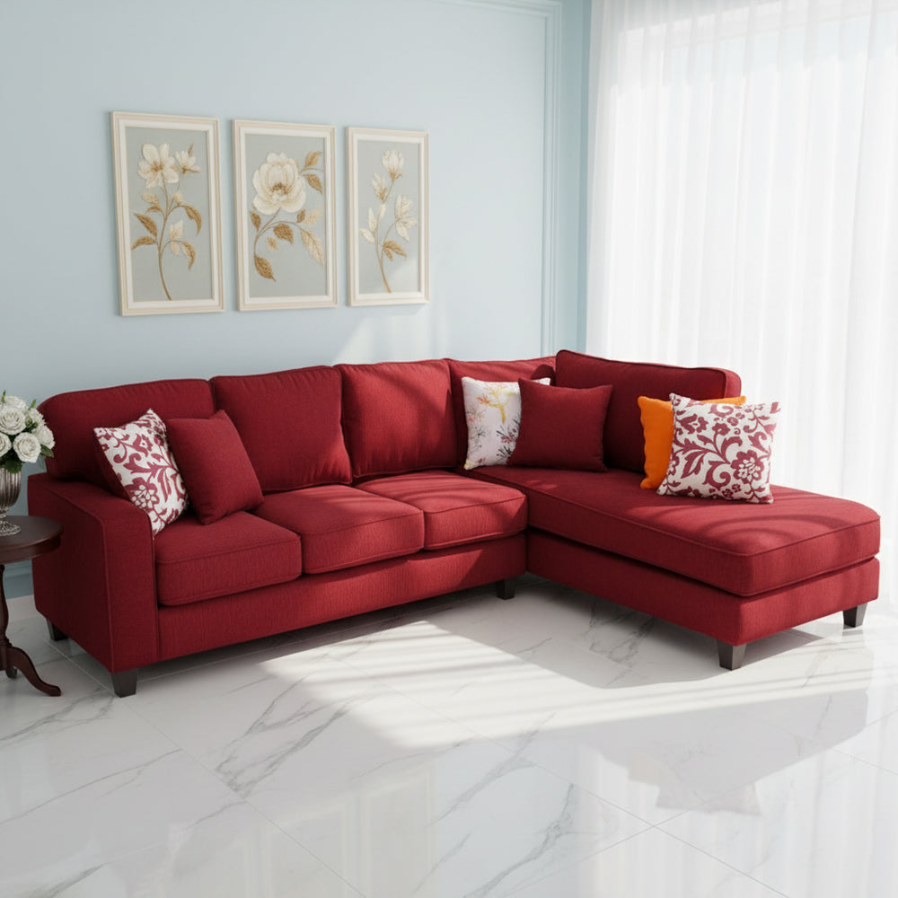 Home Corner Sofa (MDF, Plywood) – Maroon – Loura
