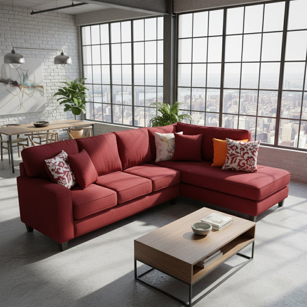 Home Corner Sofa (MDF, Plywood) – Maroon – Loura