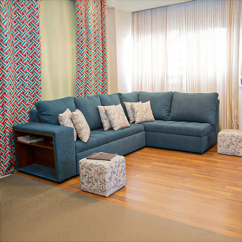 Modern L-Shaped Corner Sofa (Pine Wood, Plywood) – Turquoise – Tokyo