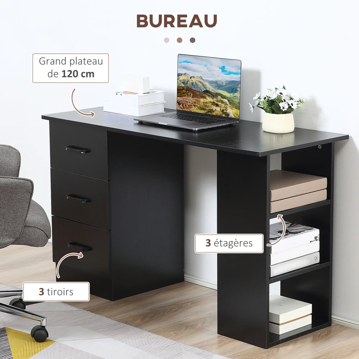 Desk 120 x 40 x 75 cm - Brown - AZ1069