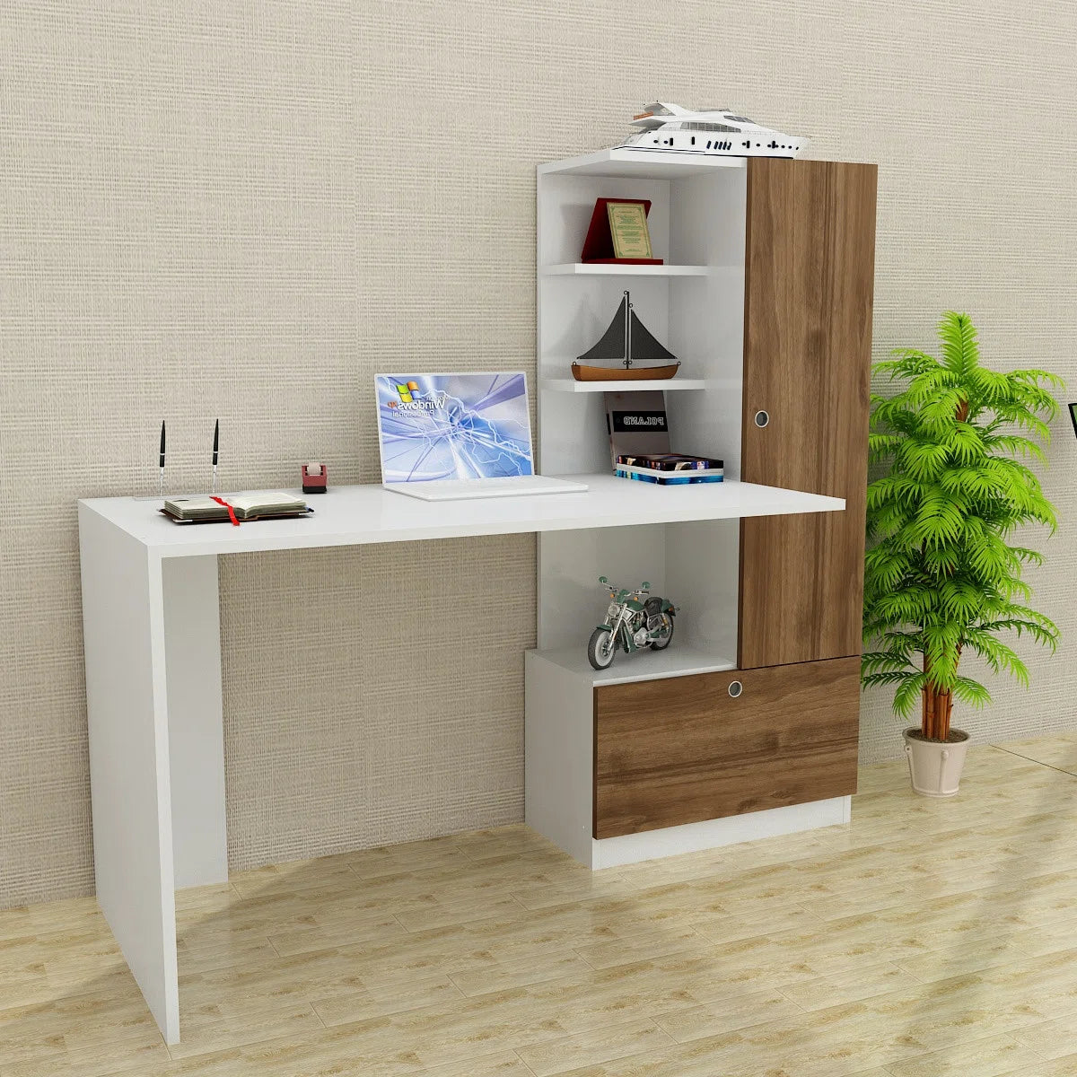 Desk 140 x 50 x 140 cm - Brown and White - AZ1072