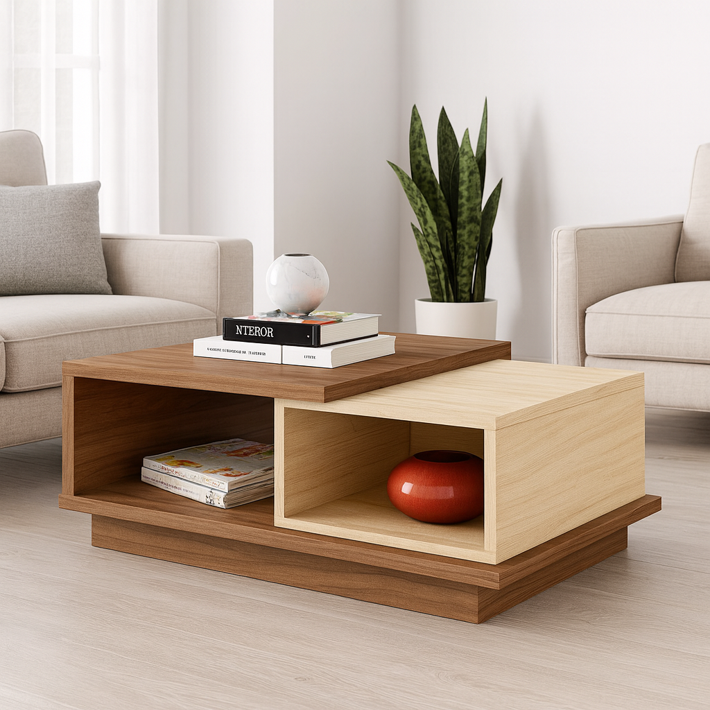 طاولة استقبال 90×42×50 سم - أبيض وخشبي - AZH-00028