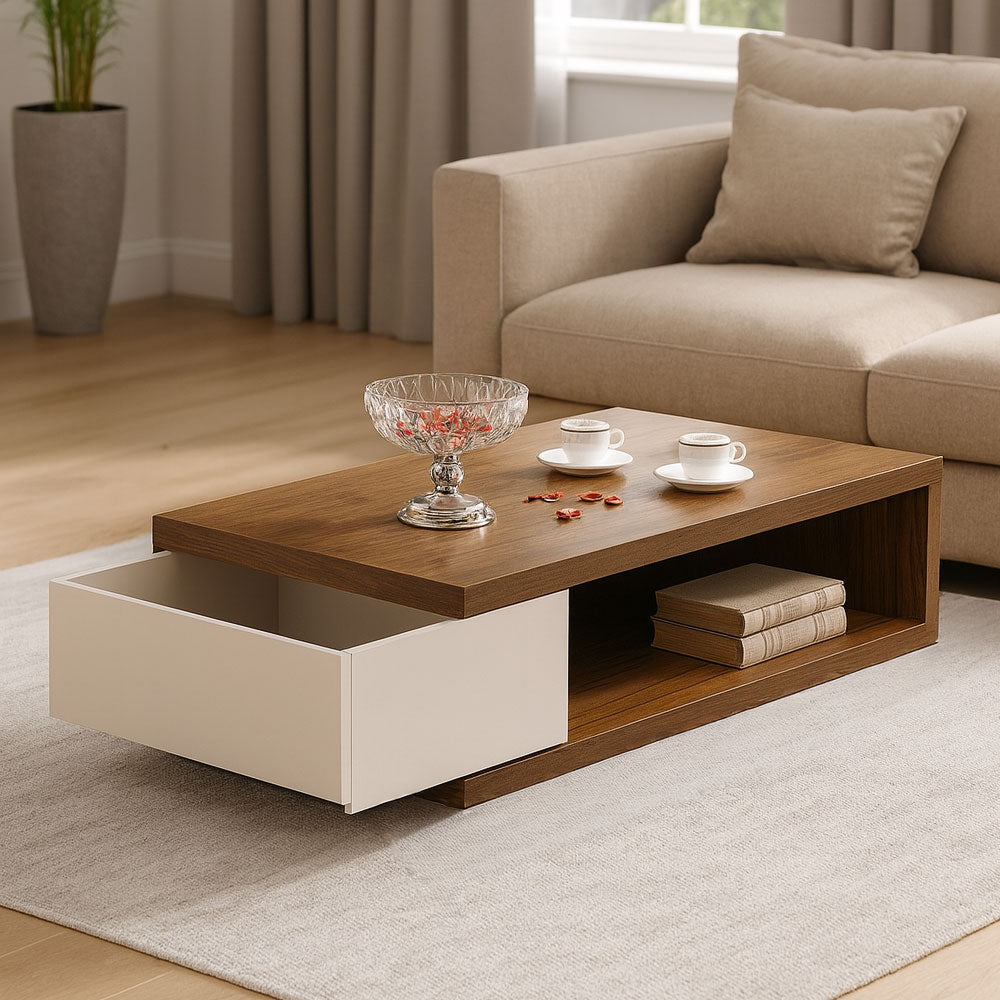 Reception Table, 90 × 30 × 50 cm - Wooden and White - AZH-00031