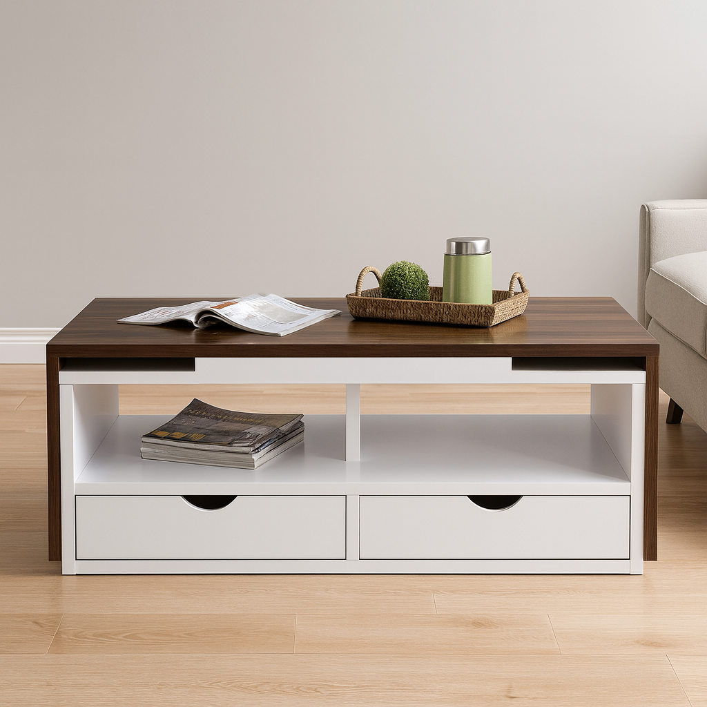 Reception Table, 100 × 50 × 40 cm - Brown and White - AZH-00053