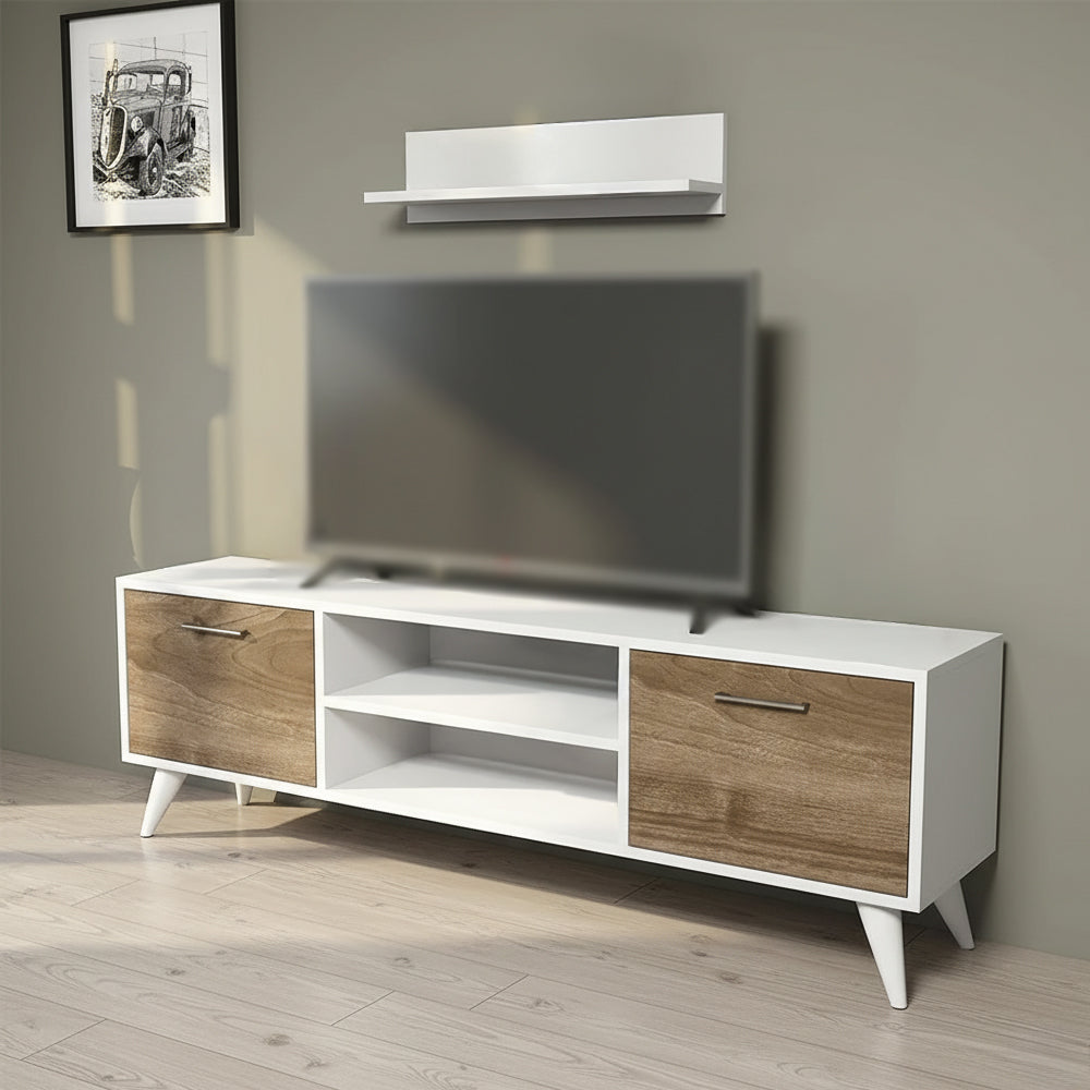 طاولة تلفزيون 110 × 40 × 50 سم – خشبي وأبيض – AZ30075