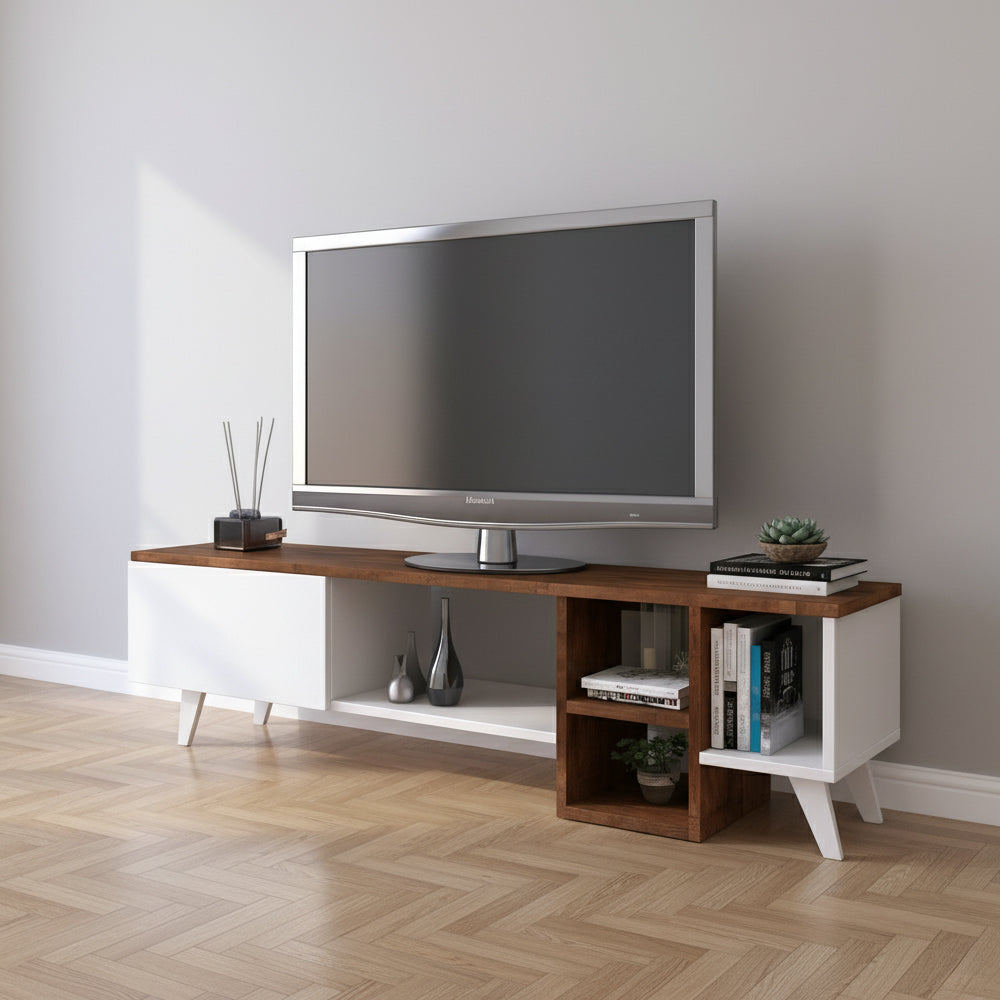 طاولة تلفزيون 150×30×45 سم – بني وأبيض – AZ30079