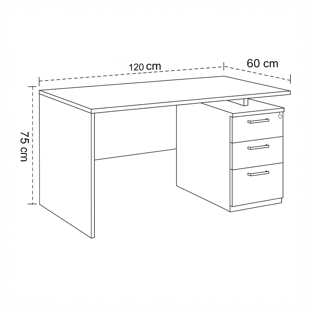 Desk 120 x 60 x 75 cm + Attached Drawer Unit - Black and wooden- AZ1294