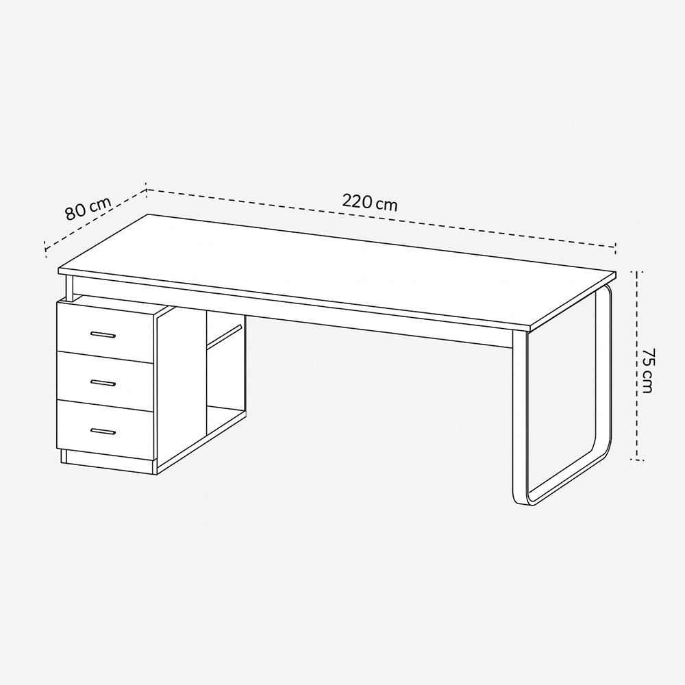 Desk 75 x 220 x 80 cm - White - AZ11186