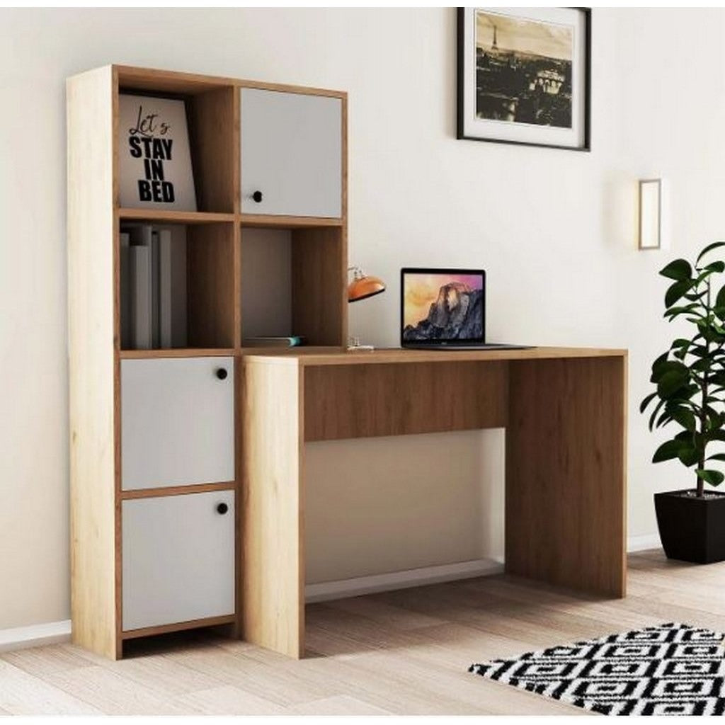 Desk 140 x 50 x 75 cm - White& wooden - AZ1105
