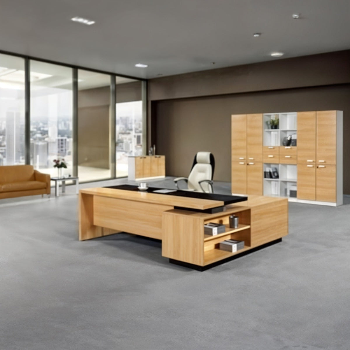 Manager's desk 200 x 80 x 160 - wooden and Black - AZ1082