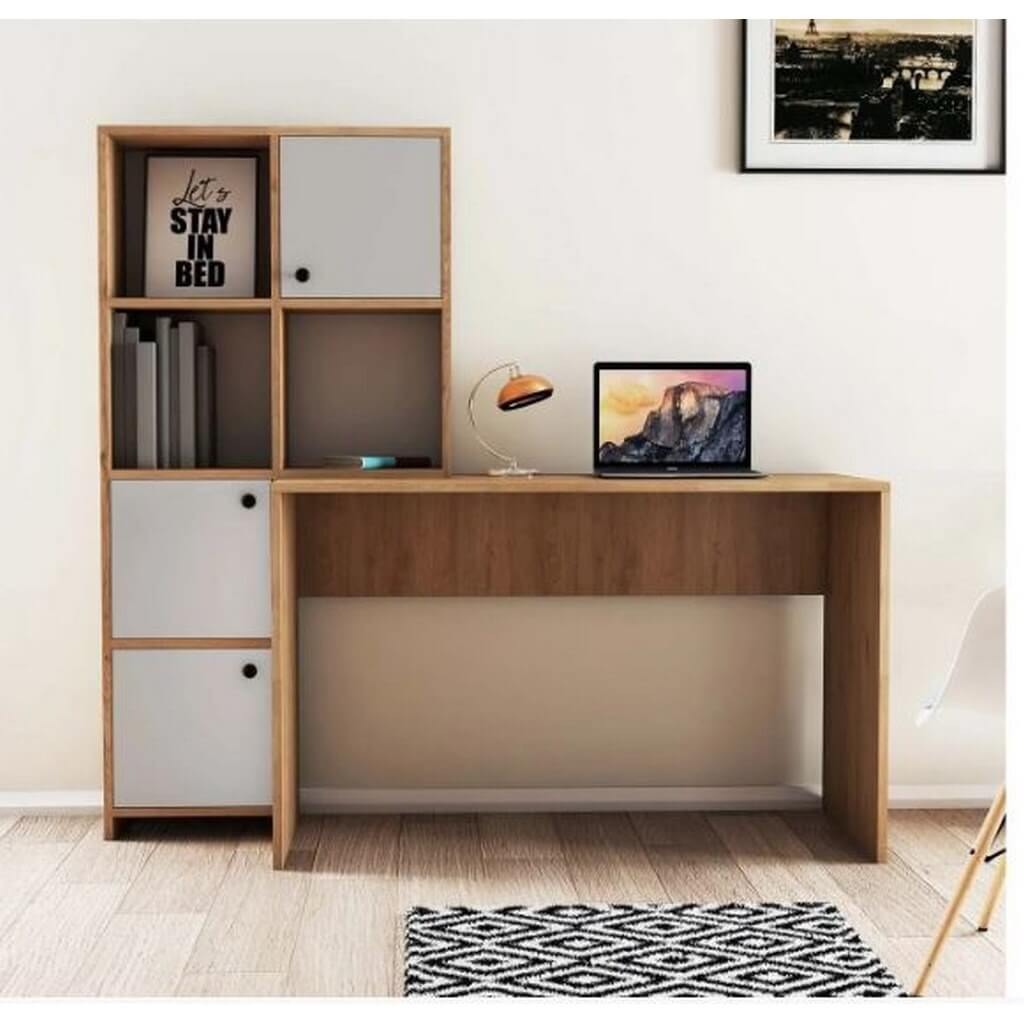 Desk 140x 50x 140 cm - wooden and white- AZ1180