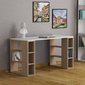 Desk 120x50x 74 cm -white and wooden- AZ1193