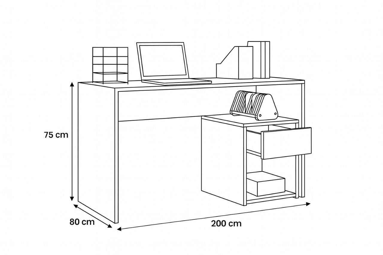 Desk 75 x 200 x 80 cm - White - AZ11177