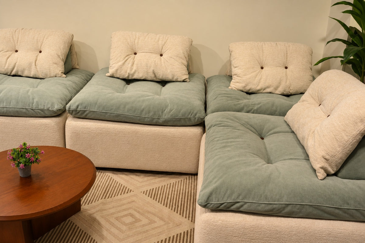 Home Corner Sofa - Island - 1 Piece - Mint Green & White