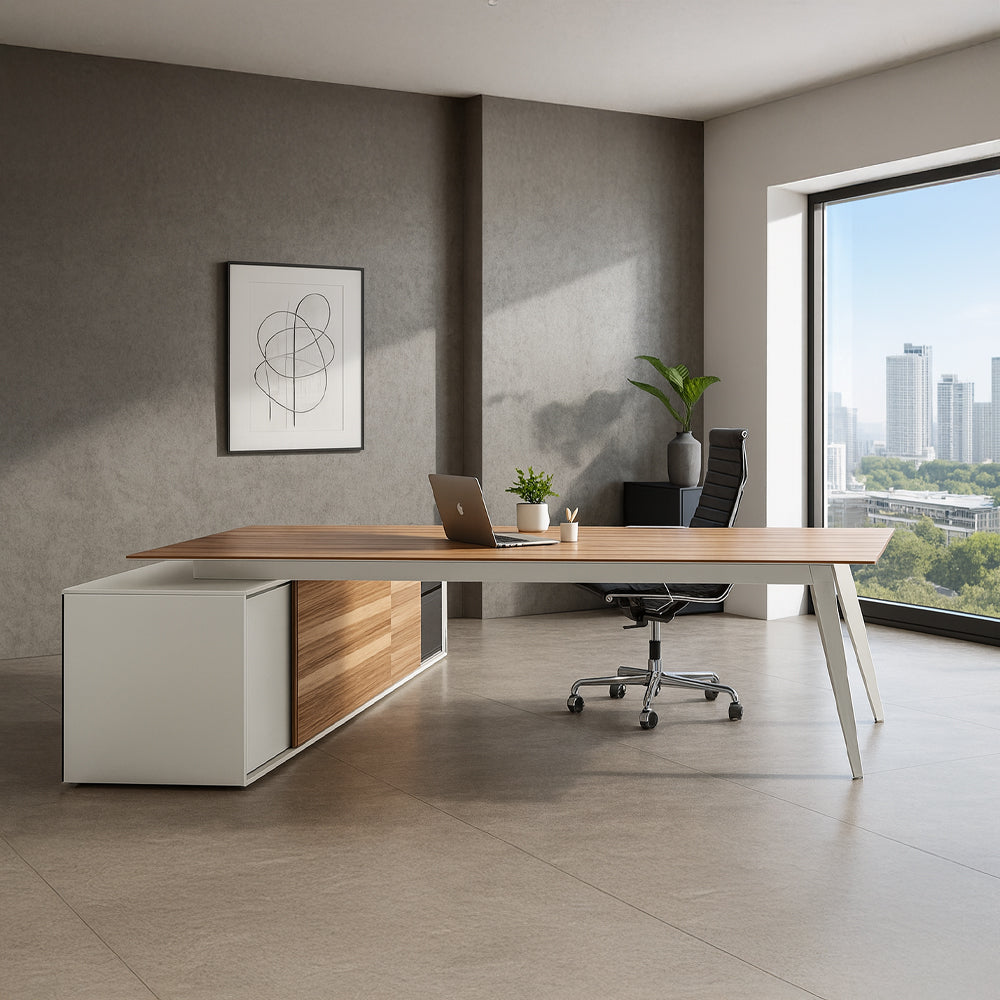 Desk 75 x 220 x 80 cm - Wooden and White - AZ11183