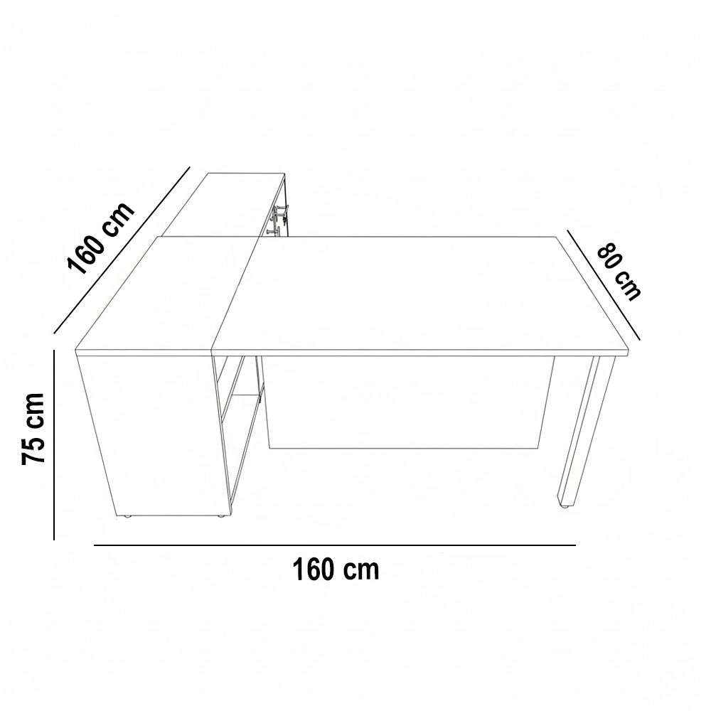 Desk 160*160*75 cm + metal frame + side - Brown and white - AZ50017