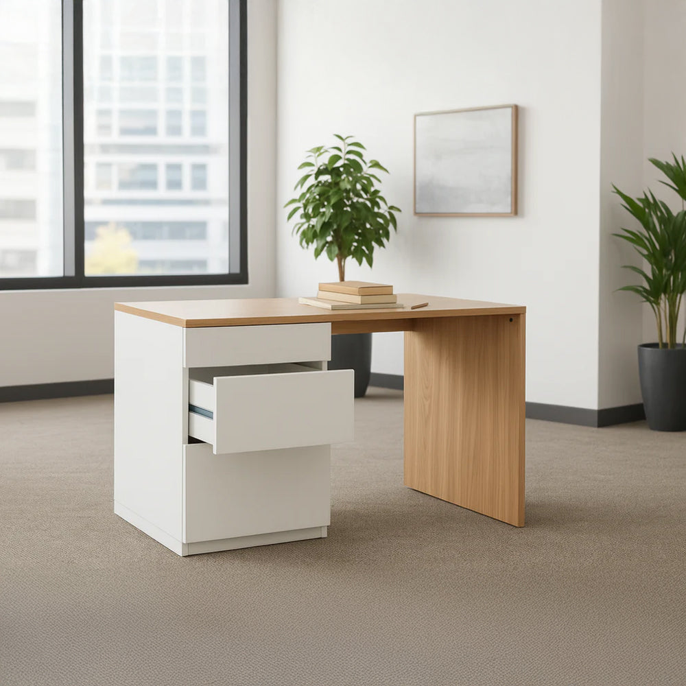 Desk 75 x 160 x 80 cm - Wooden and White - AZ11190