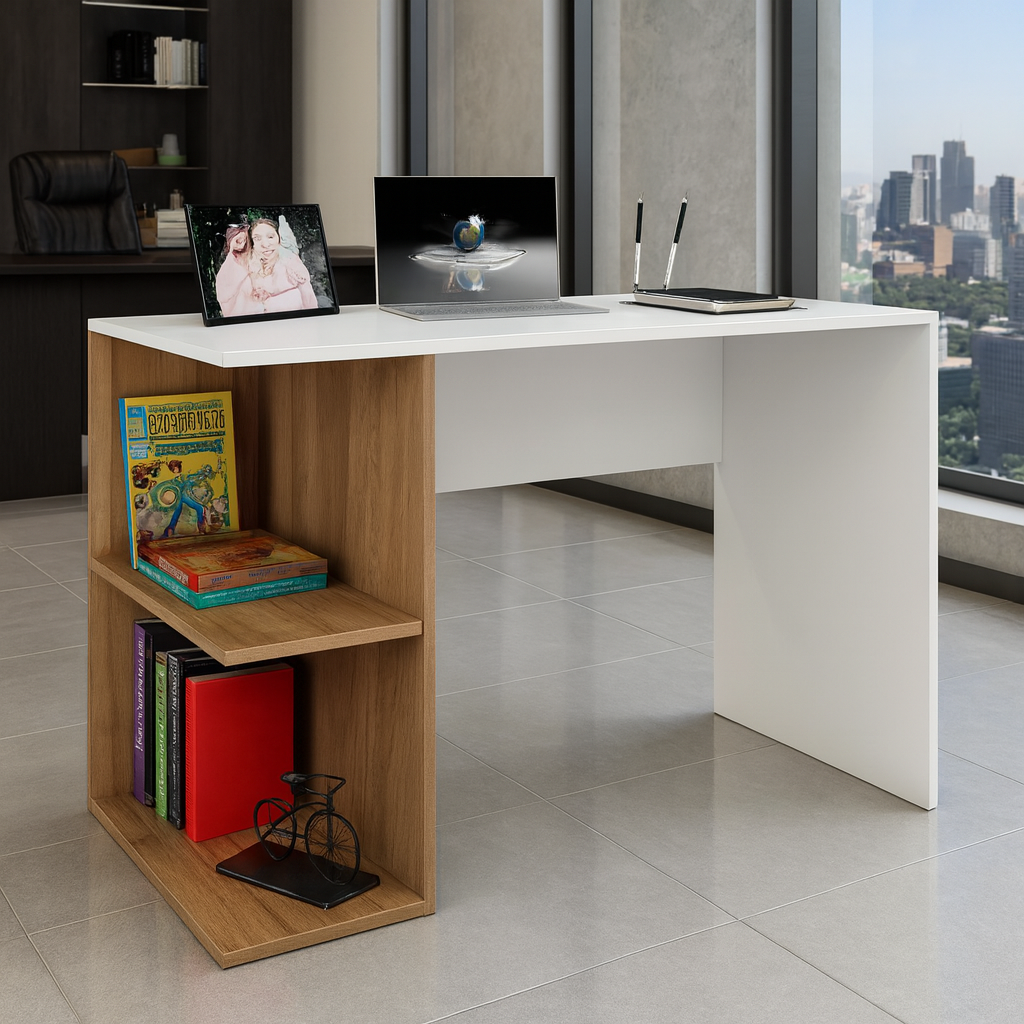 Desk 120*60*75CM - white and wooden- AZ1250