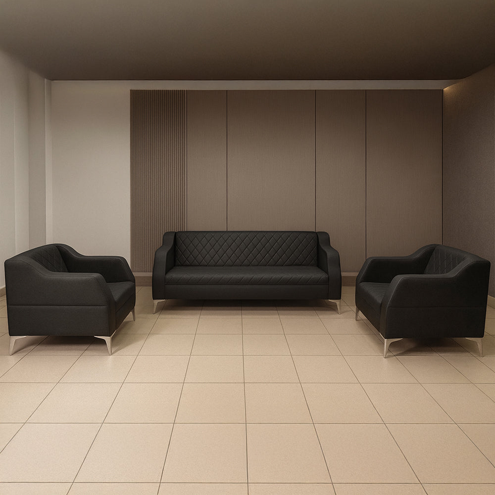 Office Sofa Set – Black Leather with Musky and MDF Wood - HC304