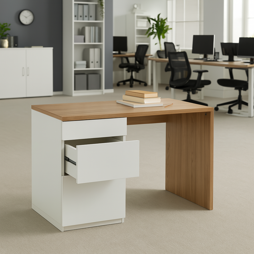 Desk 140 x60 x 75 cm - white &wooden - AZ1095