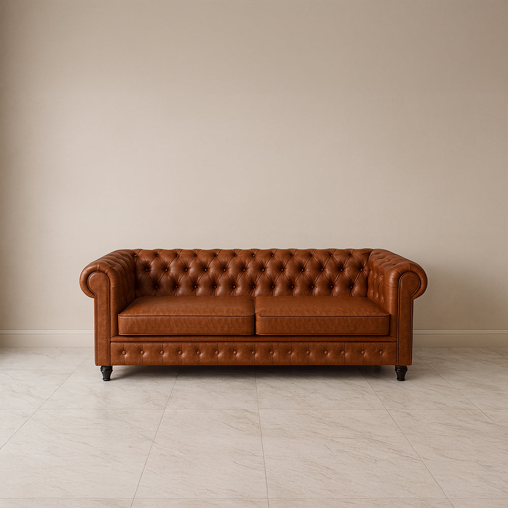 Office Sofa Set – Brown Leather with Musky and MDF Wood - HC-SHESTERFIELD