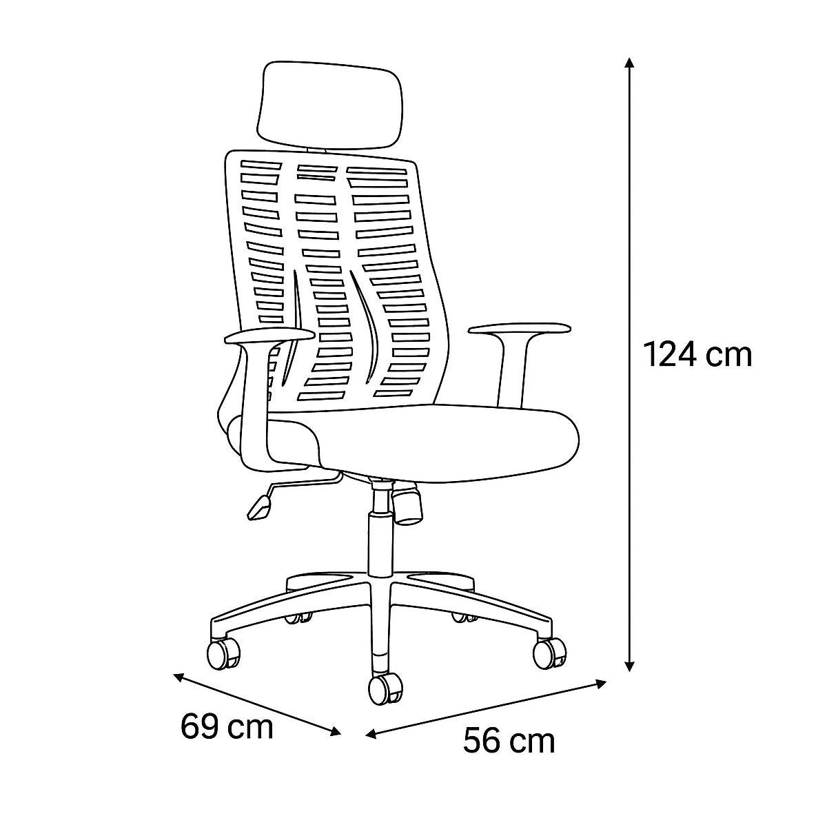 كرسي مكتب بظهر عالى 124 × 56 × 69 سم - أسود