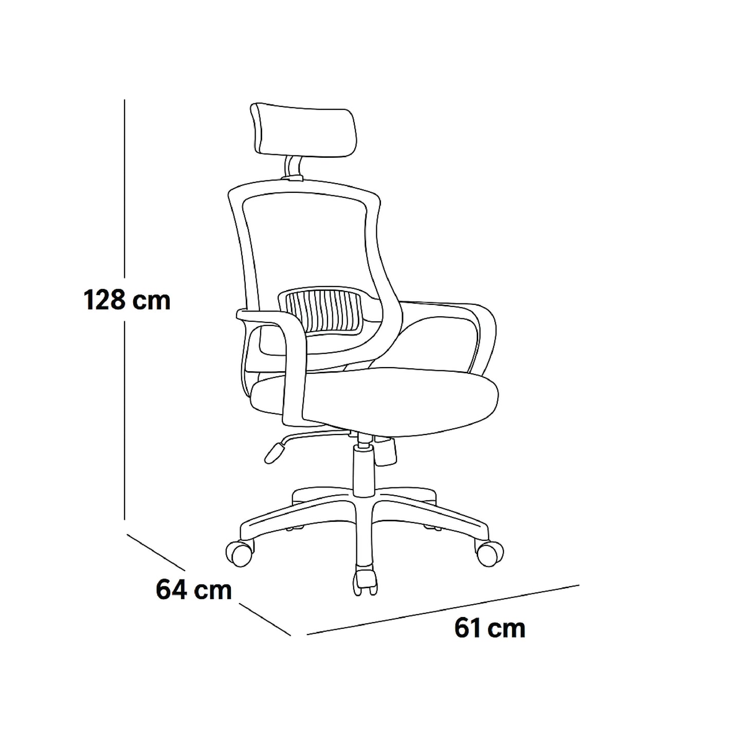 High Back Office Chair 128*61*64 cm - Black - Elite