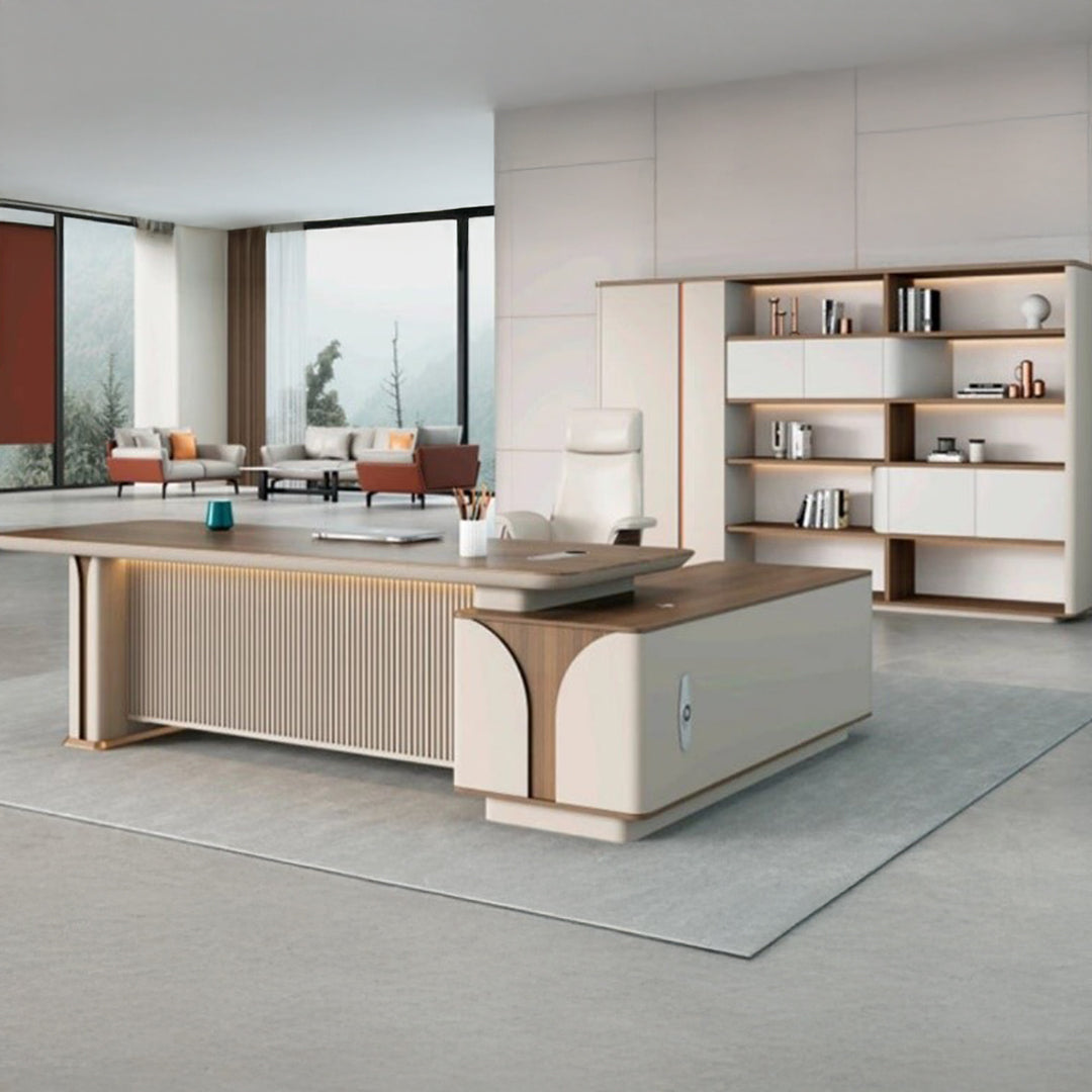Desk 220 x 60x 75 - Beige and White - Natural wood - AZ12103