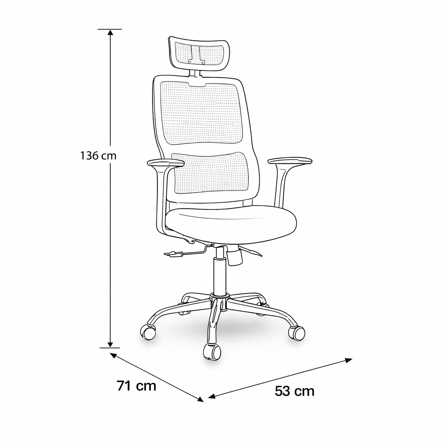كرسي مكتب ظهر عالي 136×53×71 سم - أسود - 852A-1