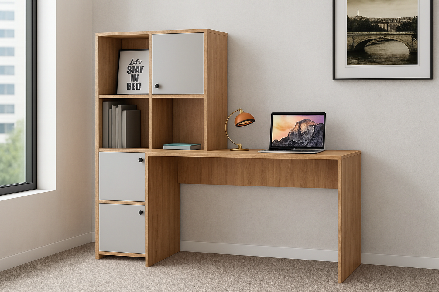 Desk 140 x 50 x 75 cm - White& wooden - AZ1105
