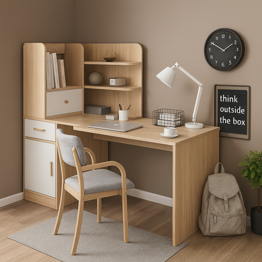 Desk 140x 50x 140 cm - wooden and white- AZ1179