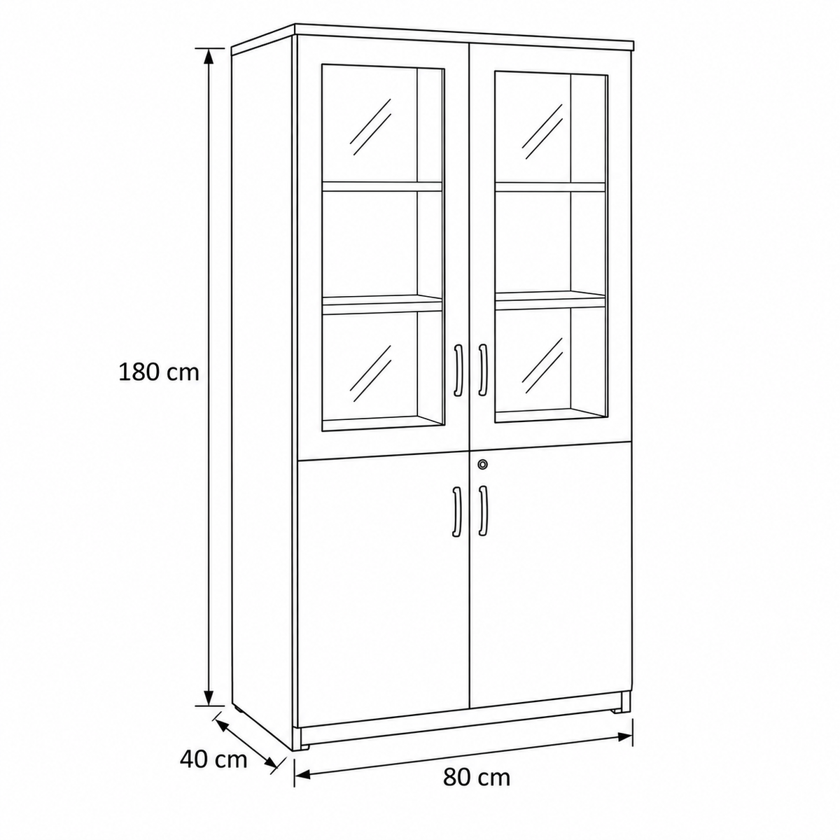 Document Cabinet – 2 Upper Glass Doors + 2 Lower Wooden Doors – 80 × 40 × 180 cm – Brown – AZ50122