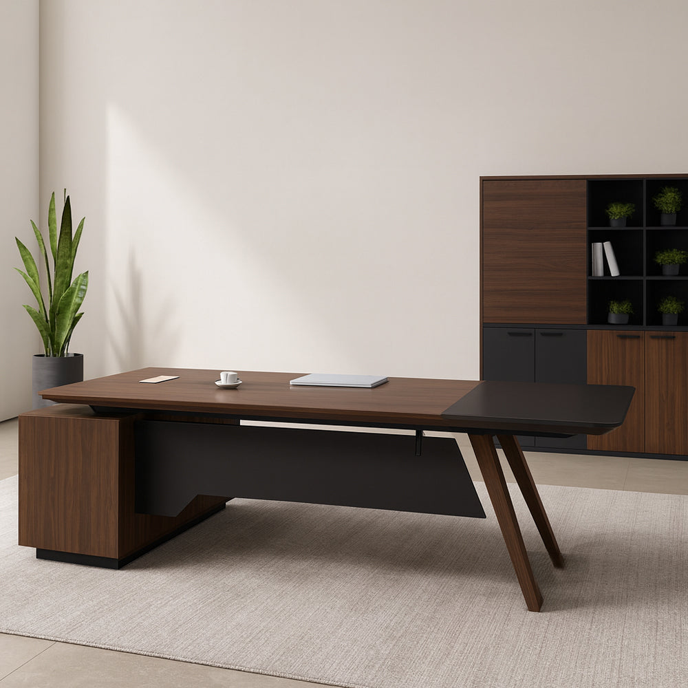 Manager's desk 220 x 80 x 160 - Brown and Black - AZ1081