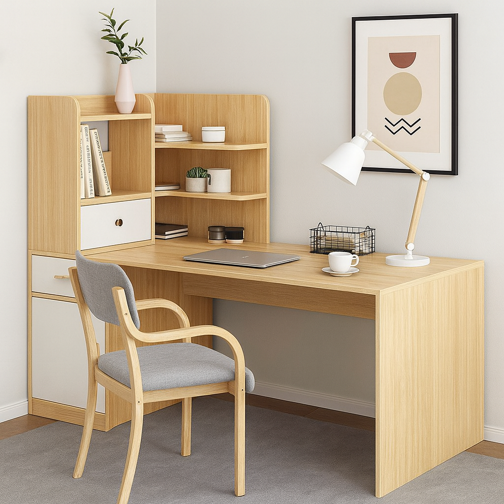Desk 140x 50x 140 cm - wooden and white- AZ1179