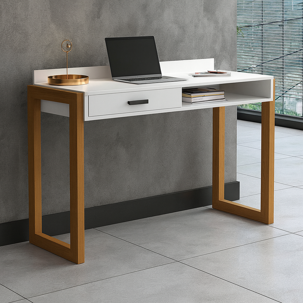 Desk 75 x 180 x 80 cm - Wooden and White - AZ11125