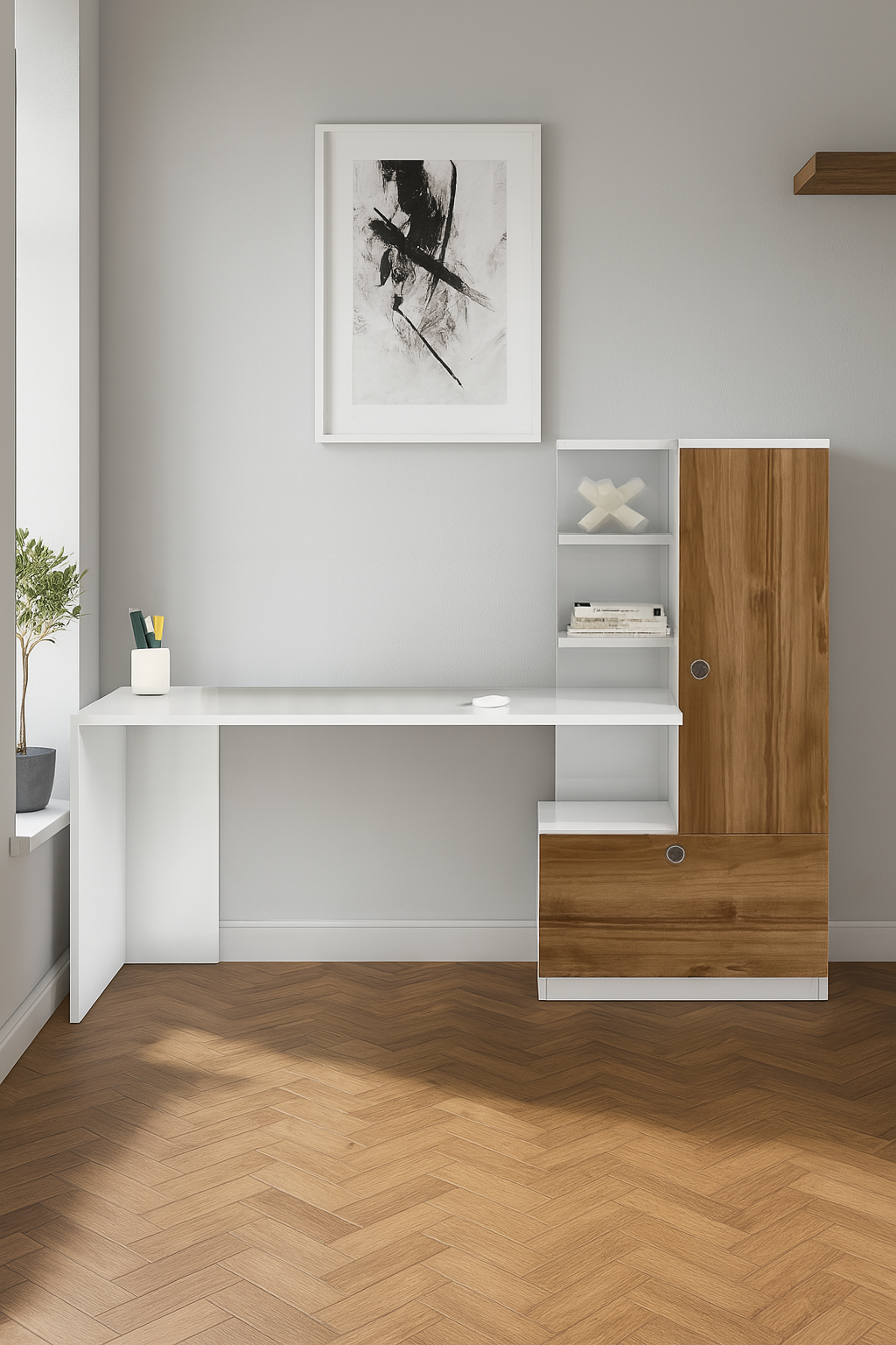 Desk 140 x 50 x 140 cm - Brown and White - AZ1072