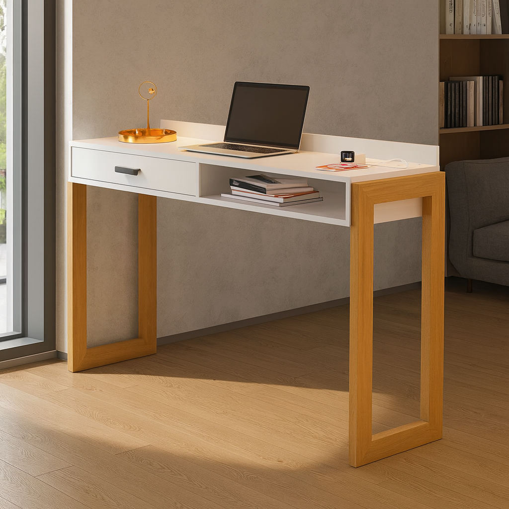 Desk 75 x 180 x 80 cm - Wooden and White - AZ11125