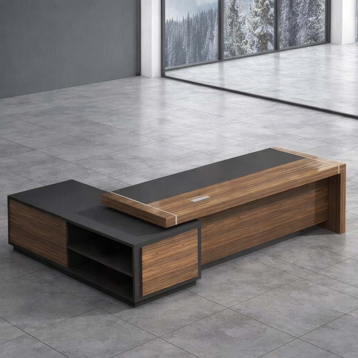 مكتب 220×160×75 سم + سايد – بني وأسود – AZ1089