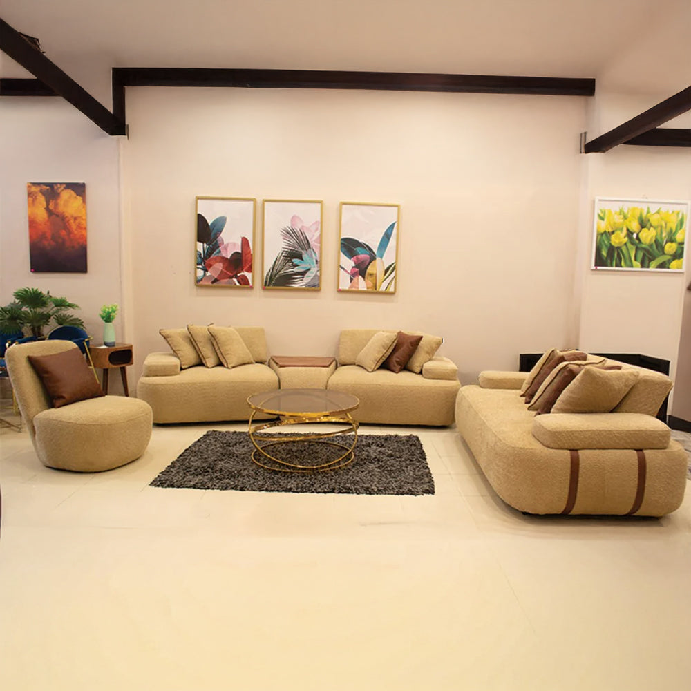 Modern Sofa Set 3 Pieces (Beech Wood, Plywood, Pine) – Color: Beige – Jenin